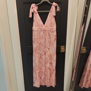 Vici Sleeveless Pink Tie-Shoulder V-Neck Maxi Dress